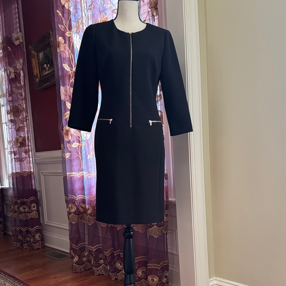 Ann Taylor Black Long Sleeve Dress with Zipper Accents